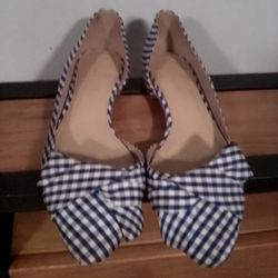 Women's Talbot Edison Blue & White Checkered Gingham D'orsay Flats size 6.5M