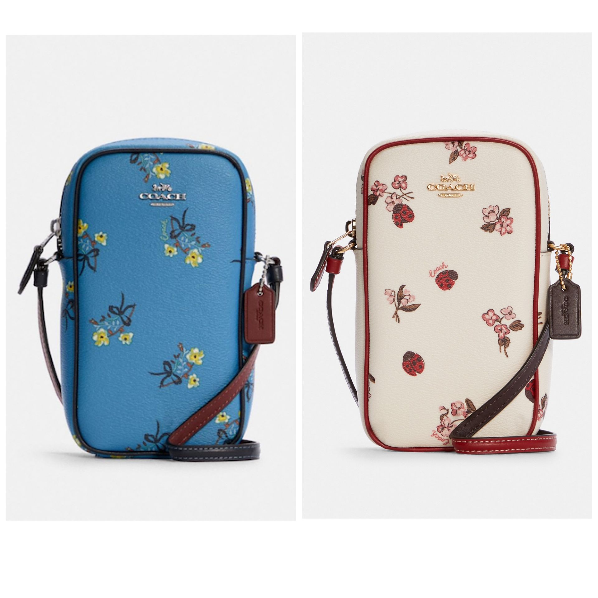 North/South Zip Phone Crossbody  Blue And Floral Print  