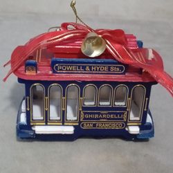 Ghirardelli San Francisco Cable Car Ornament with Bow DecorationP