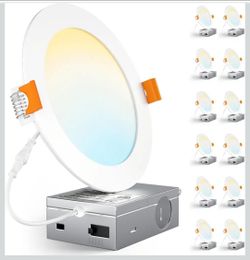 LED Recessed Lights 6 Inch Canless Dimmable Wafer Ceiling Lights 12 Pack 5CCT