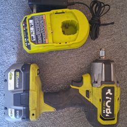 ONE+ HP 18V Brushless Cordless 4-Mode 1/2 in. High Torque Impact Wrench (L With 18 volt four amp hour battery