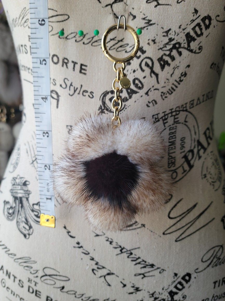 6"Long Michael Kors Real Mink Fur 3 1/2" Flower Keychain +2 Real Fur FREEBIES