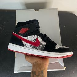 Air Jordan 1 SE Mid “Newspaper Print” Size 10.5