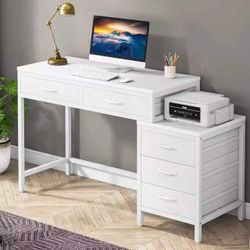 JW0530 5-Drawer Computer Desk, Study Writing Table with Reversible Drawer Cabinet
