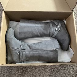 GIRLS OLIVE & EDIE GREY WEDGE BOOTS 