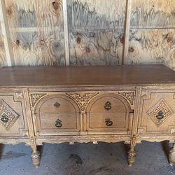 Antique Table, Buffet, Hutch, and Chairs