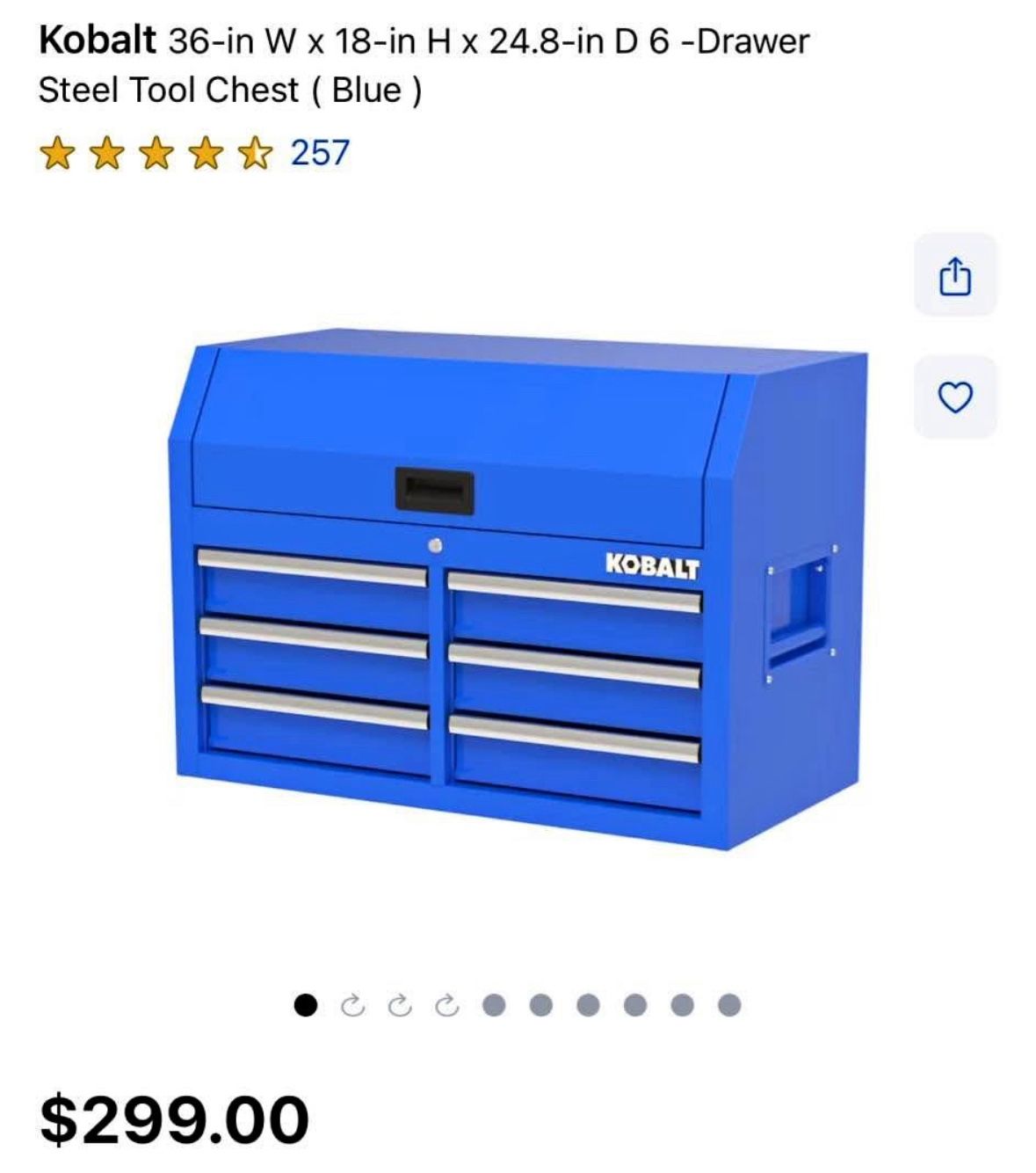 Kobalt 36-in W x 18-in H x 24.8-in D 6 -Drawer Steel Tool Chest (Blue )