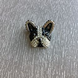 Vintage Frenchie Head Brooch W/ Black & White Rhinestones