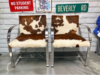 PAIR MIES VAN DE ROHE STYLE BRNO CHROME ARMCHAIRS IN COWHIDE