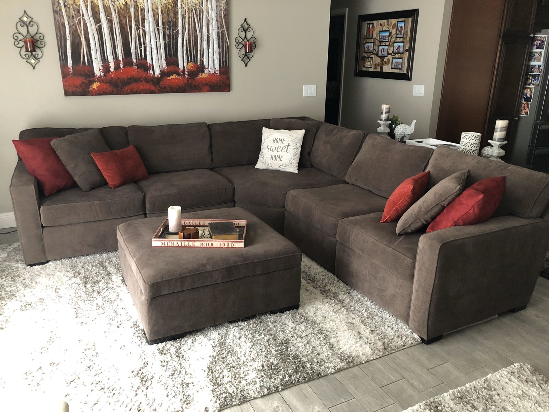 Radley 5 Piece Sectional Sofa with Large Storage Ottoman.