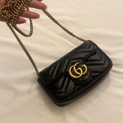 Gold vintage double G logo with key ring V-shaped spun leather cowhide shoulder bag crossbody bag super mini ladies black