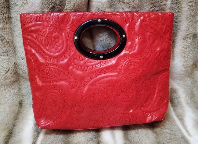 Kate Spade Red Paisley Embroidered Leather Handbag