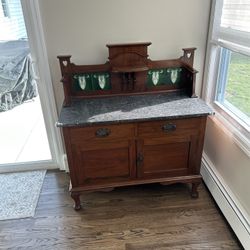 Antique English Mahogany Marble Top Wash Stand