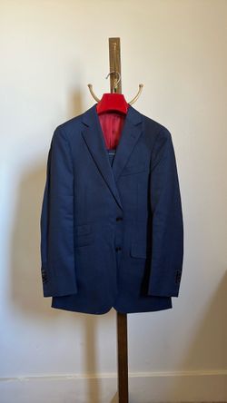 Men's 100% Wool Navy Blue Two-Button Suit Jacket and Trousers