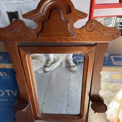 Antique Solid Oak Wood Framed Mirror 