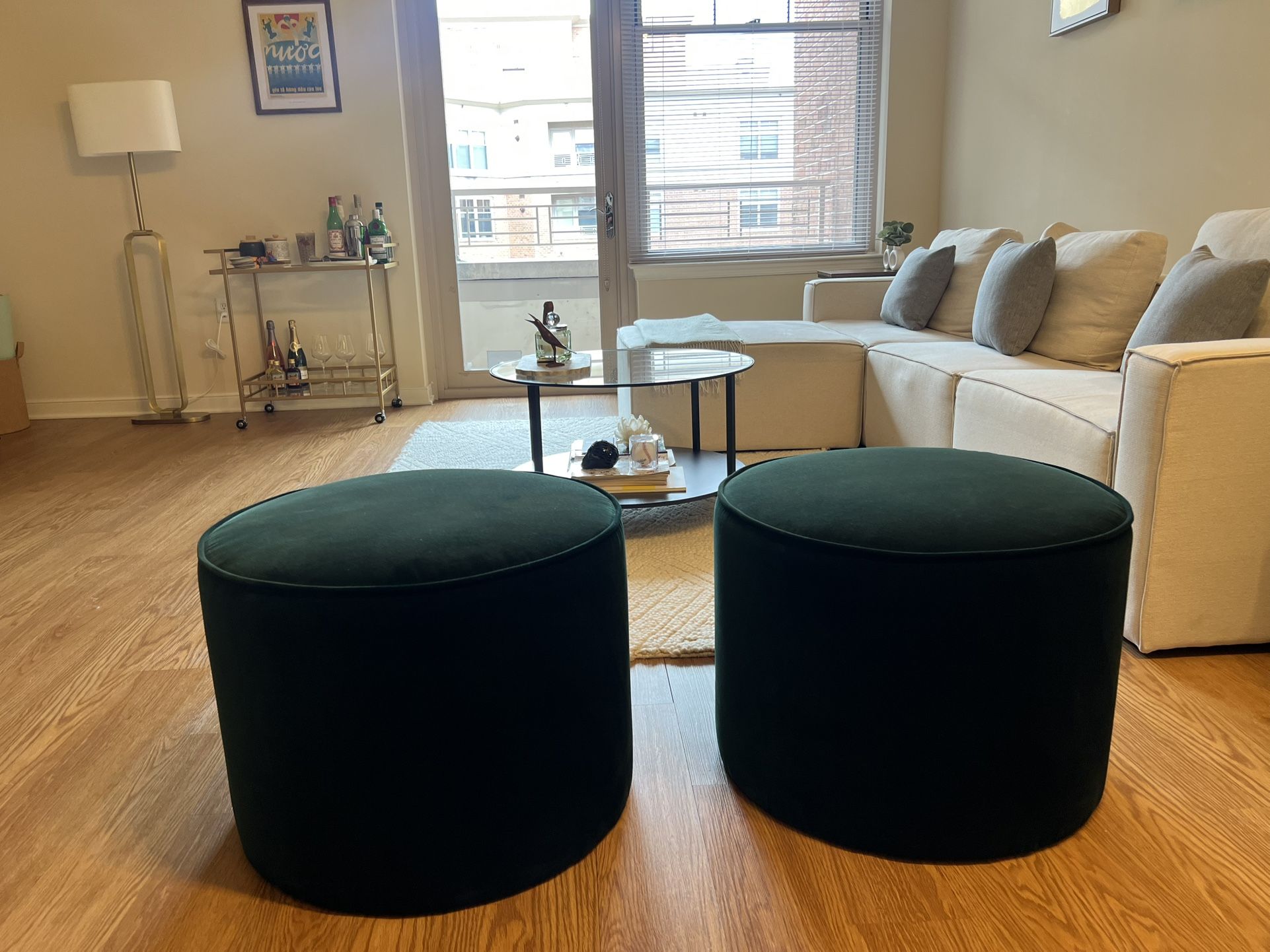 Green Velvet Ottoman