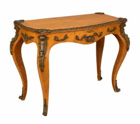 French Louis XV Style Console Table | Bronze Ormolu | Marquetry Top | Vintage