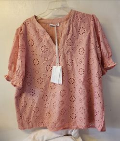 Grace & Lace Pink Eyelet Blouse with Tags