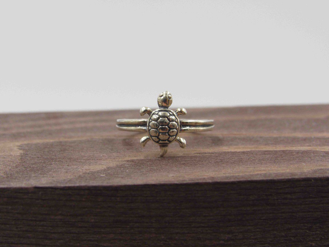 Size 3.5 Sterling Silver Petite Turtle Open Band Ring Vintage Statement Engagement Wedding Promise Anniversary Bridal Cocktail Friendship