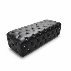Black Faux Leather Tufted Ottoman