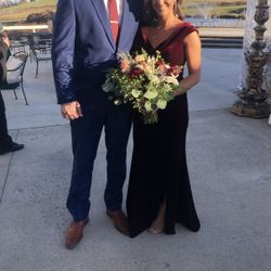 Burgundy Velvet Off The Shoulder Formal Dress