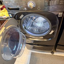 LG Washer, pedestal, & Dryer + storage
