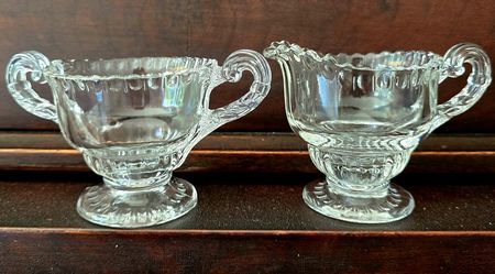 Perfectly Adorable Small Clear Cream and Sugar Set 1930s-1950s EUC VTG