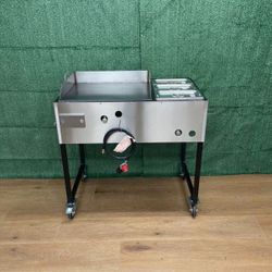 Plancha De 24” | 3 Charolas Baño María | Patas Desmontable | Incluye Manguera Y Regulador