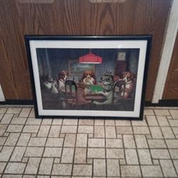 Decorative Wall Hanging Framed Print A Friend In Need By C.M. Coolidge Dogs Playing Poker 