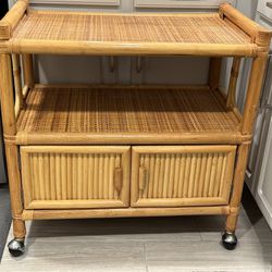 29” Wide Bamboo Bar Cart, Microwave Cart, Utility Cart. Fantastic Condition