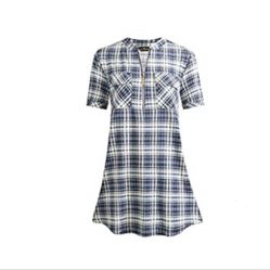 New in bag (XXL) Women's Zip Up V Neck Plaid Shirt Short Sleeve Casual Tunic Shirt Flowy Top