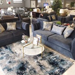 Selena Black Velvet Living Room Set / 2pc