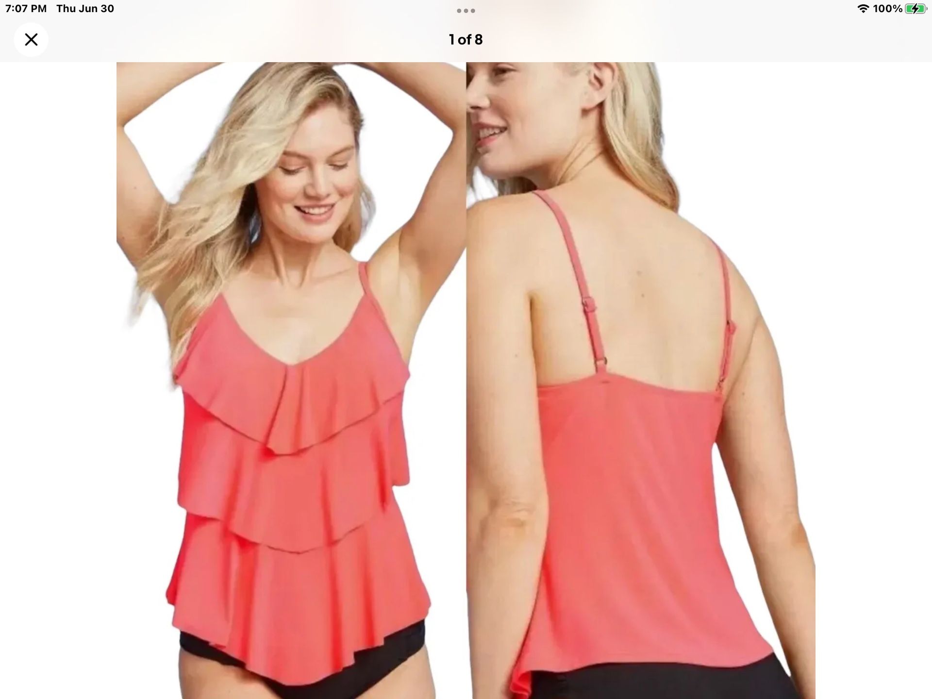 Swimsuit Tankini TOP ONLY ruffles very slimming and comfortable Coral color W 18 new with tags