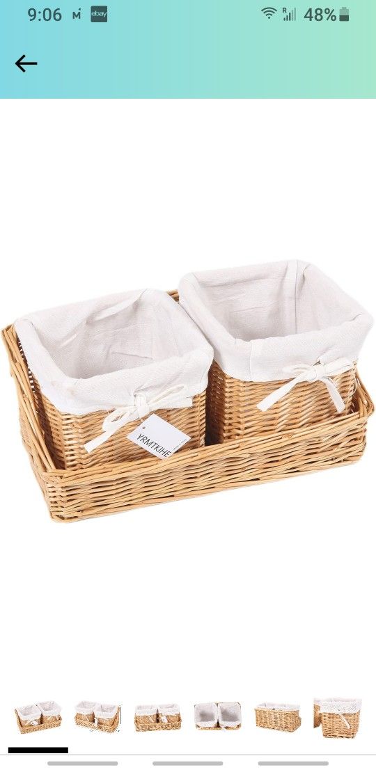 Wicker Baskets Shelf Storage Bins Woven Organizer with Liner Rectangular Decorative Baskets Organizing for Nursery, Office, Cabinet, Shelves Home Déco