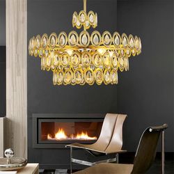 TOCHIC 24" Gold Crystal Chandelier, 6-Light Modern Farmhouse Chandeliers for Dining Room, 3-Tier Luxury Ceiling Light Fixture for Bedroom, Entryway, L