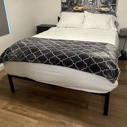 Black metal platform bed frame Queen