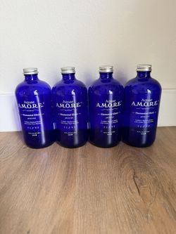 4 Glass Blue Bottles