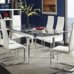 Brand New 7 PC Chrome/Glass Dining Set
