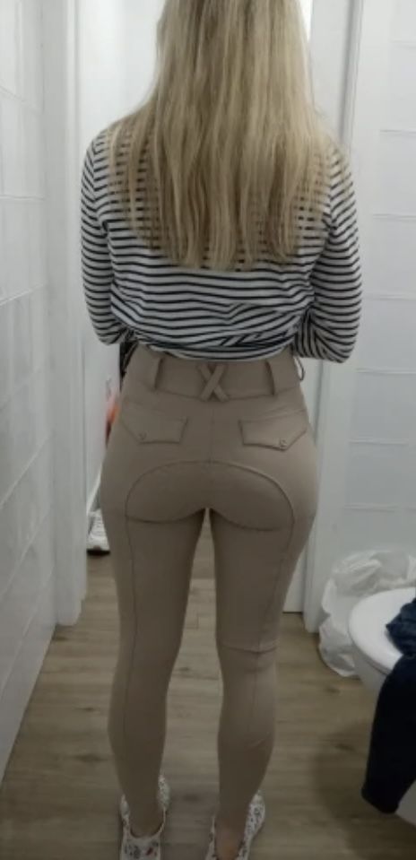 *XL* Beige Full-Seat Riding Leggings Breeches With Cell-Phone Pocket