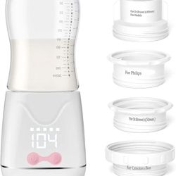 Portable Bottle Warmer, w-maxa Fast Baby Bottle Warmer for Travel with Glass Bottle & 4 Adapters, Rechargeable Bottle Warmer On The Go with Precise Te
