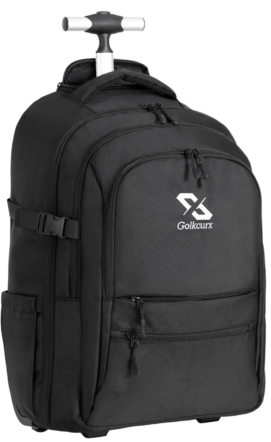 Golkcrux Rolling Backpack, Backpack with Wheels, Water-Resistant Rolling Backpack for Men Women Adults to Business and College, Travel Backpack up to