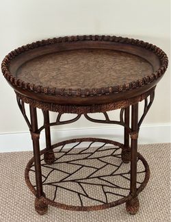 Bernhardt Mango Wood Table with Faux Bois Iron Twig Shelf