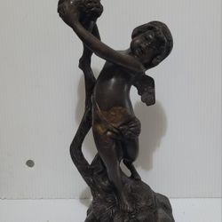 Vintage Cherub Angel Candle Holder Antique Bronze 12" Tall.
