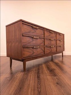 MCM American Walnut 9 Drawer Lowboy Dresser by Broyhill Lenoir