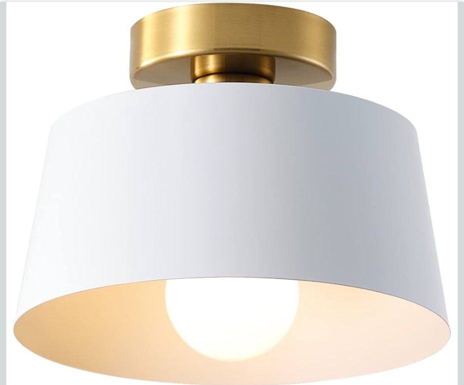 Semi Flush Matte White Shade With Gold Base Ceiling Light - New In Box