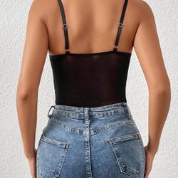 Women's Lace Sheer Mesh Floral Bodysuit Sleeveless Slim Fit Bodysuit