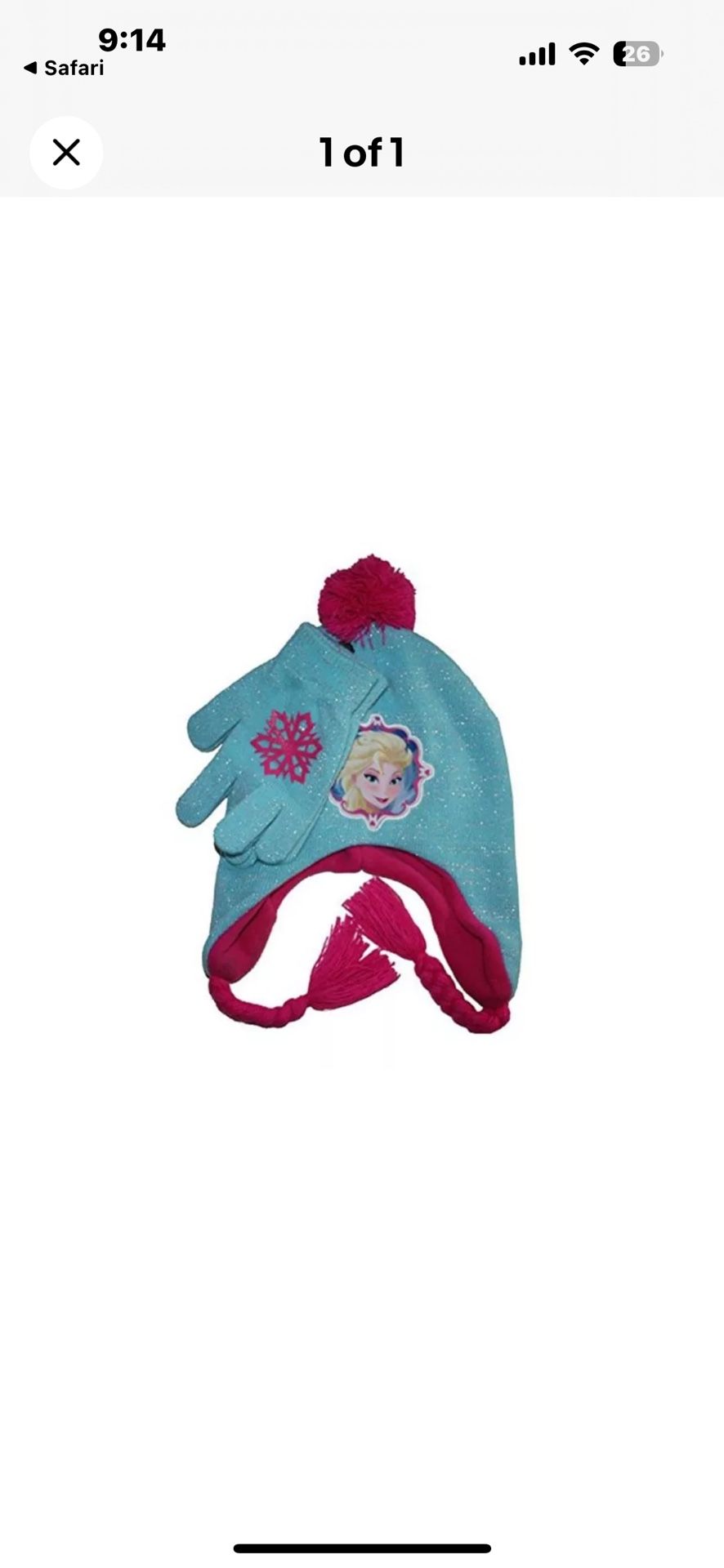Disney Girls 7-16 Frozen Elsa Braided Sparkly Tassel Hat and Gloves Set