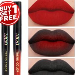 Compre 1 y Lleve 1 Gratis Set de Brillo Labial Mate de Terciopelo - Larga Duración, Mezclable, Resistente al Agua, Colores de Labial Negro y Rojo para