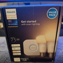 Philips Hue White A19 Smart LED Starter Kit (2 Blubs and Bridge) -New