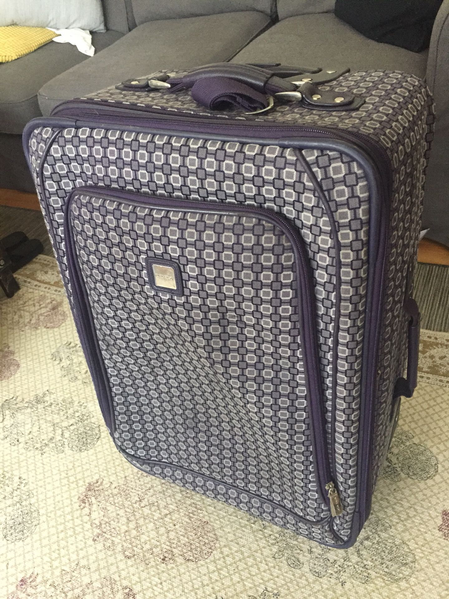 Purple Nine West rolling luggage + shoe bag
